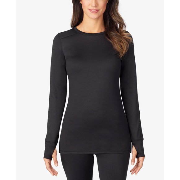Cuddl Duds Tops - CUDDL DUDS Women's Thermawear Long Sleeve Crewneck Shirt Fleece Sz S Black